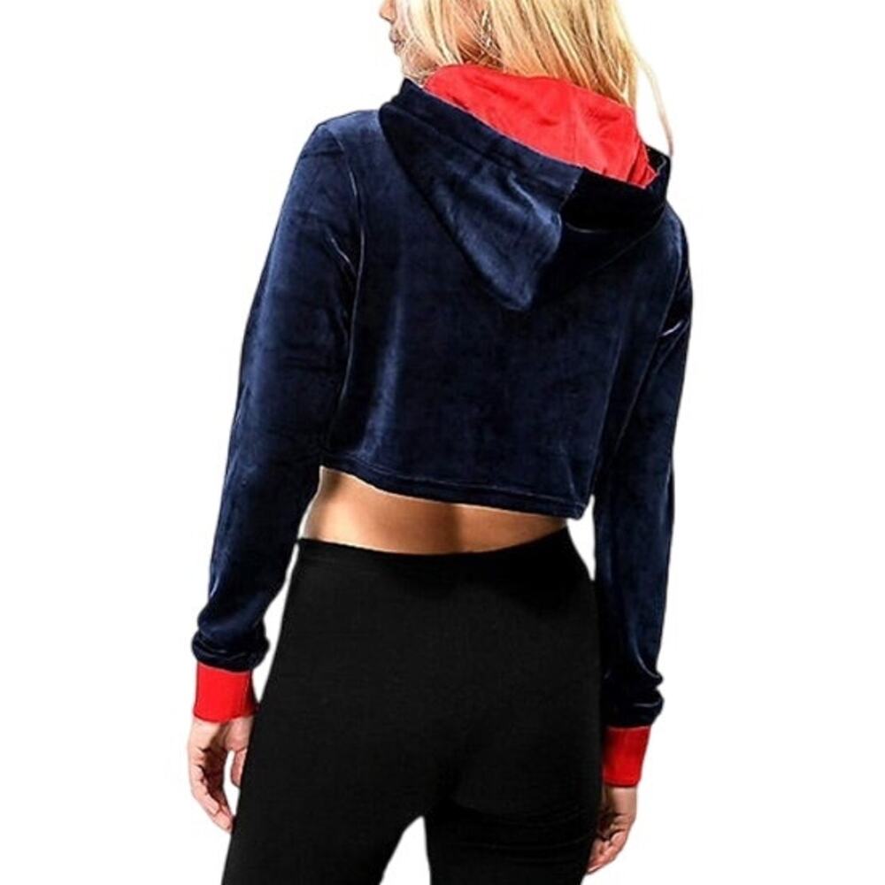 FILA Antonella Navy Velour Crop Hoodie Size Large - Picture 5 of 5